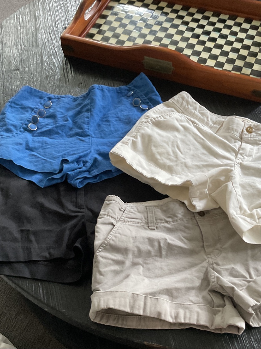 Bundle of 4-Pack Cotton Blend Shorts in Blue, White, Black, and Tan